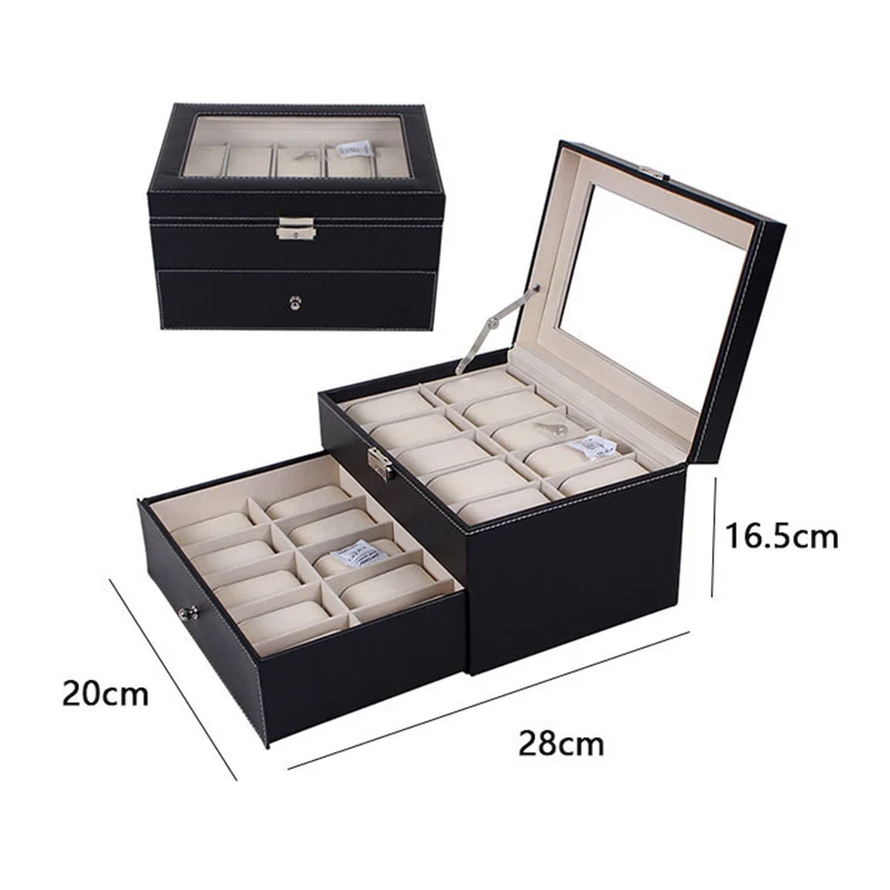 New Luxury Pu Leather 2/3/6/10/12/20/24 Grid Watch Storage Box Jewelry Display The Best Gift