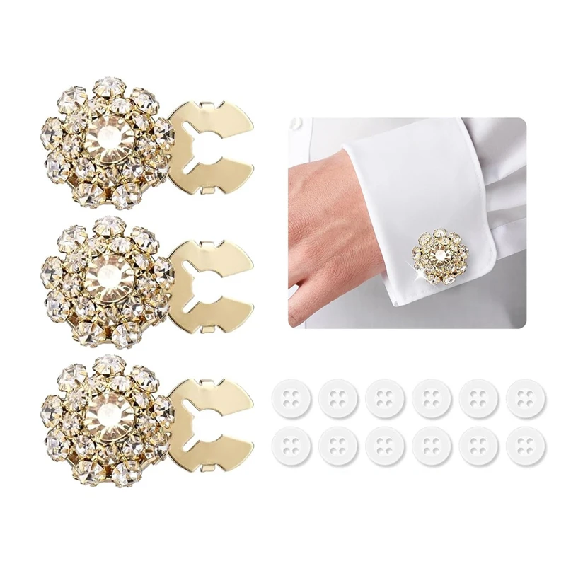 Set 5 Copribottoni Con Strass Argento + 10 Bottoni 12,5 Mm | Clip Decorative Per Abiti, Camicette, Fai Da Te | Cristallo Luccicante