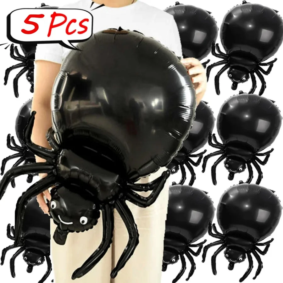 2/5 Stück Halloween-Spinnenballons, niedliche Cartoon-Spinnen aus Aluminiumfolie, Halloween-Themenparty-Dekoration, Requisiten für Fotoshootings