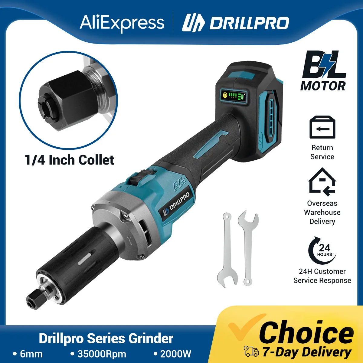 

Drillpro 1/4inch Collet Brushless Die Grinder 6mm Electric Cordless 4 Gear Variable Speed Grinding Power Tool For Makita Battery