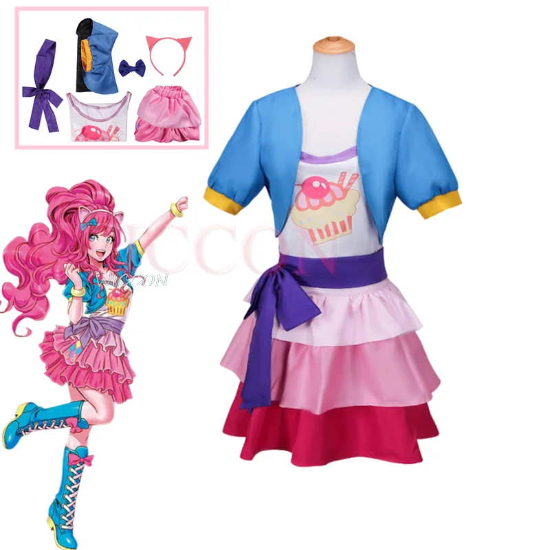 Anime Little Pony Pinkie Pie Costume Cosplay Halloween Christmas Party Lovely Princess Skirt Fashion Uniform Outfit Kids Adult