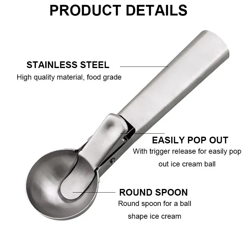 Premium Stainless Steel Ice Cream Scoop with Trigger Fruit Scoop Perfect for Frozen Yogurt Sundae Ice Cream Ball Spoon Stacks