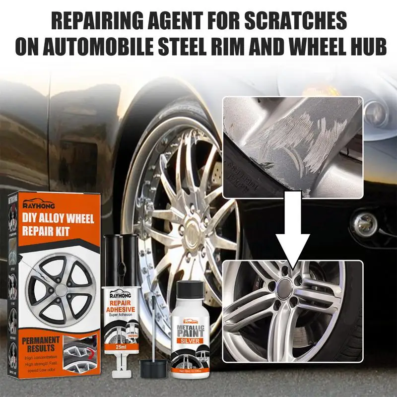 Wheel Repair Adhesive Kit Effective Alloy Wheel Repair Kit Silver Wheel Paint Fix Curb And Paint Rim Surface