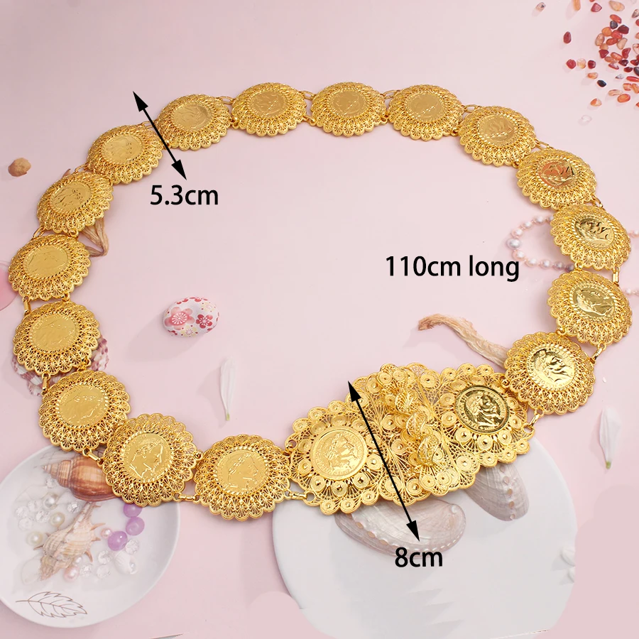 Napoleon Empereur Coin Chain Belt Gold Plated Arabic Ethnic Caftan Wedding Belts Bride Jewelry Accessories Cinturon Boda Mujer bridal waistband bridal dress decoration