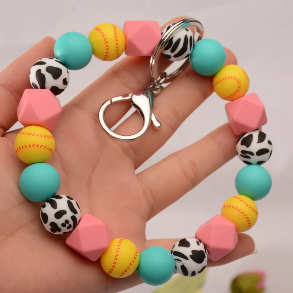 New Design Popular Sports Softball Wristlet Bracelet Custom Colorful  Silicone Sports Beads Bangles Keyring Fashion Charm Jewelry - AliExpress