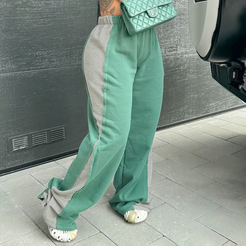 Color Patchwork Loose Casual Pants Women Streetwear 2023 Autumn Winter New Fashion Elastic Waist Straight Sweatpants Joggers