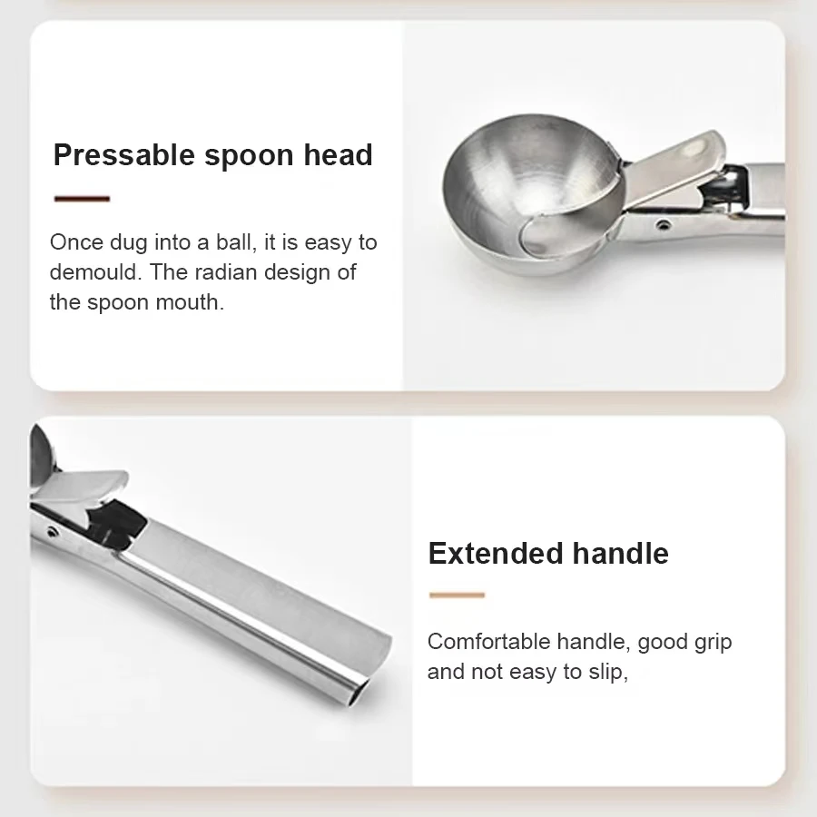 LCE Cream Scooper Stainless Steel Multifunctional Pressable Fruit Spoon LCE Cream Ball Spoon Watermelon Ball Machine