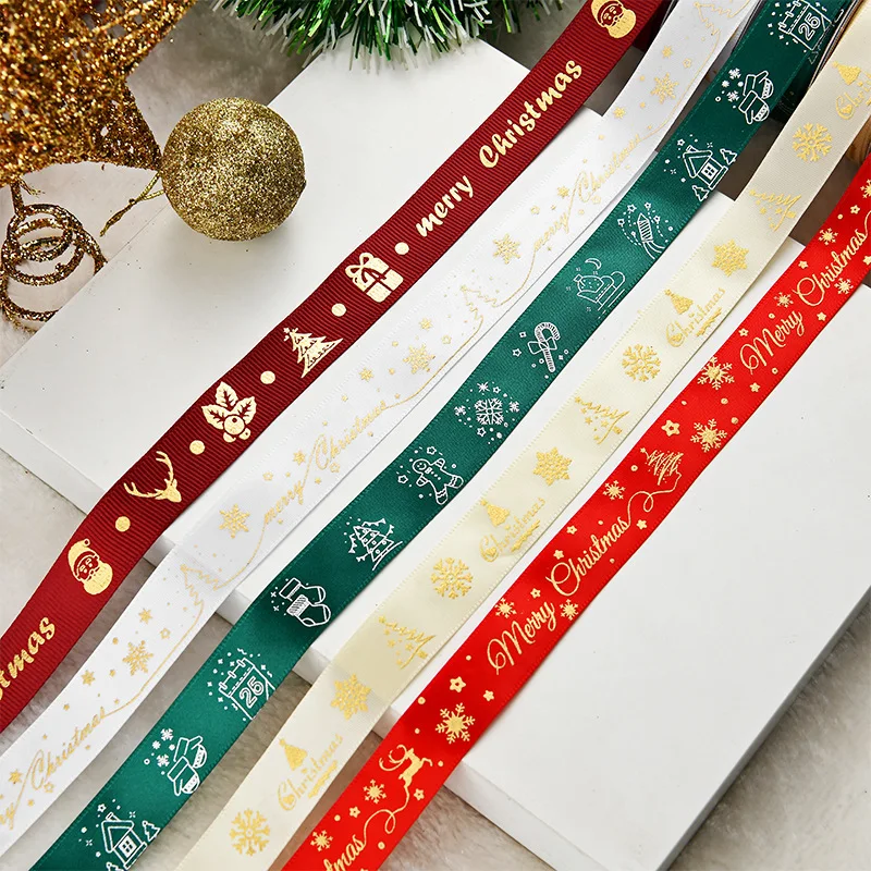 10mm Christmas Ribbon Printed Christmas Polyester Ribbon for Handmade Design Decoration DIY Gift Packing 5yards