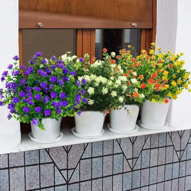 5PCS Artificial Flowers for Outdoor Decoration Spring Summer Decoration UV Resistant Plastic Greenery Shrubs Home Garden Decor 6