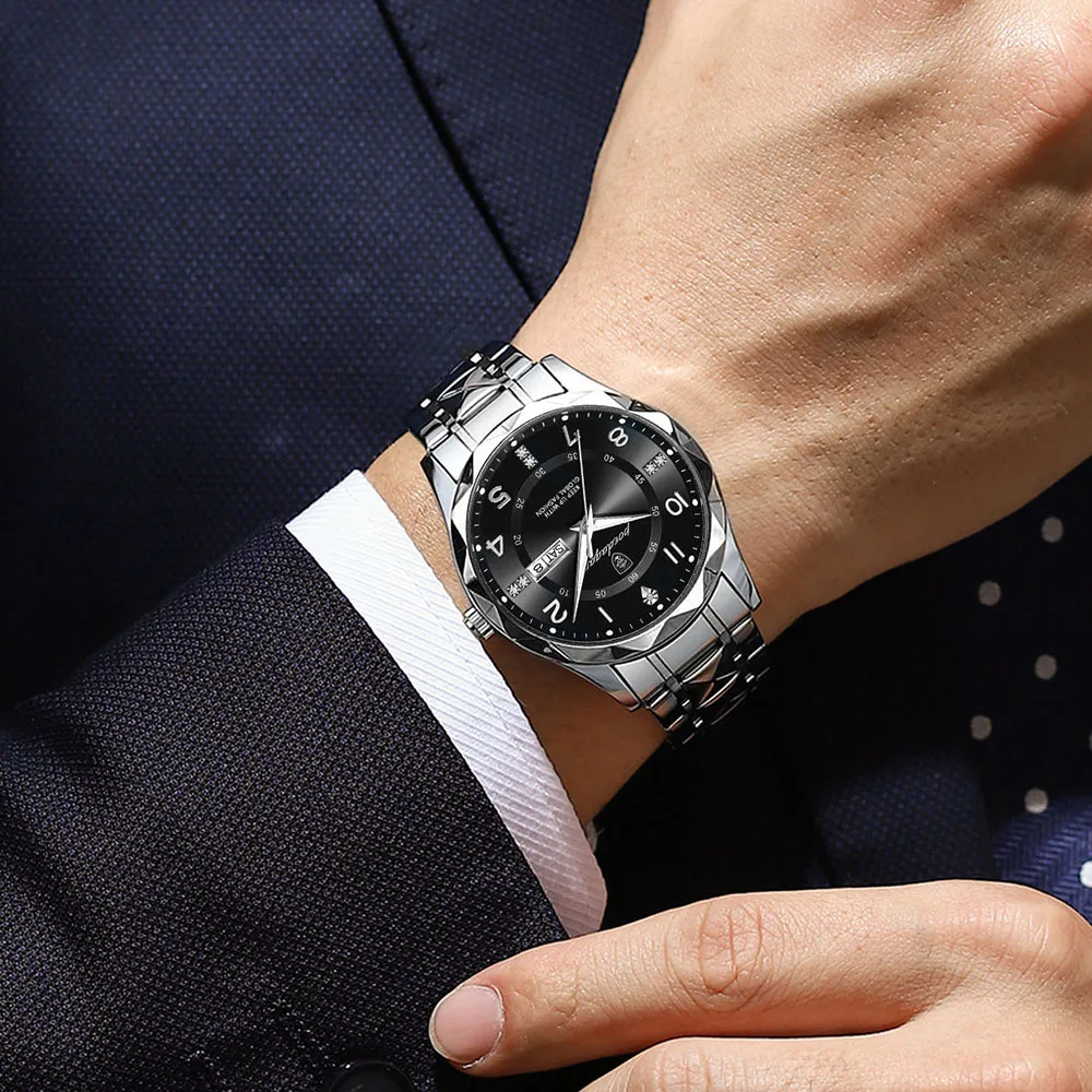 POEDAGAR Fashion Men's Watches Big Arabic Numerals Dial Male Wristwatch Waterproof Luminous Date Week Original Quartz Watch Man 3