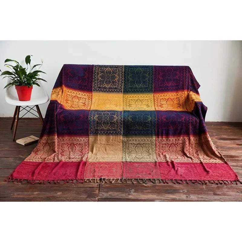 Inyahome Boho Throw Blanket Colorful Chenille Woven Bohemian Sofa Recliner Loveseat Furniture Cover Aztec Hippie Throws Blankets 2