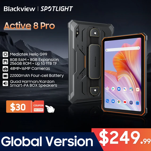 [World Premeire] Blackview Active 8 Pro Rugged Tablets Android 13 10.36" 2.4K Display Helio G99 16GB 256GB Tablet PC 22000mAh 1