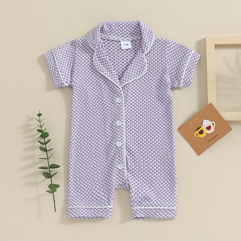Baby Pajamas Romper Sleepwear Short Sleeve Lapel Short Jumpsuit Newborn Infant Casual Homewear Summer newborn baby sleepwear