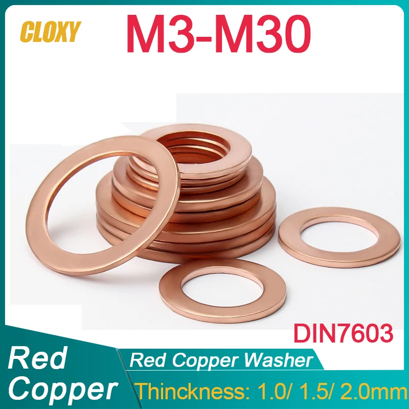 M3 M4 M5 M6 M8 M10 M12 M14 M16 M18 M20 M22 M24 M27 M30 Boat Red Brass Copper Crush Sealing Washer Flat Seal Ring Gasket DIN7603