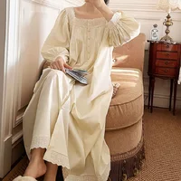 Vintage Embroidery Cotton Long Nightgowns For Lady Long Sleevec Elegant Cardigan Nightshirts Spring Autumn Comfortable Nigtwear - Image 3