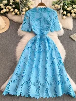 Ele Summer Lace round Ne Dr Women's High Waist Slimming Long Skirt Korean Sle Commute High Softn Regular Sve