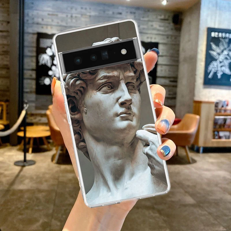Graffiti-Inspired Art Aesthetic Clear Phone Case Featuring David & Mona Lisa