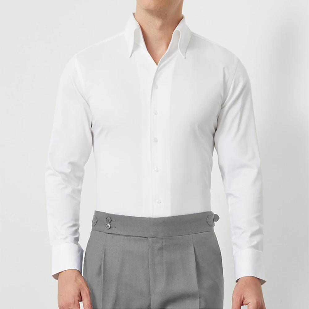 Latest Fashion Design White One Piece Collar Slim Fit Shirt Breathable 80S Stretchy Bamboo One-Piece Collar Dress Shirts For Men