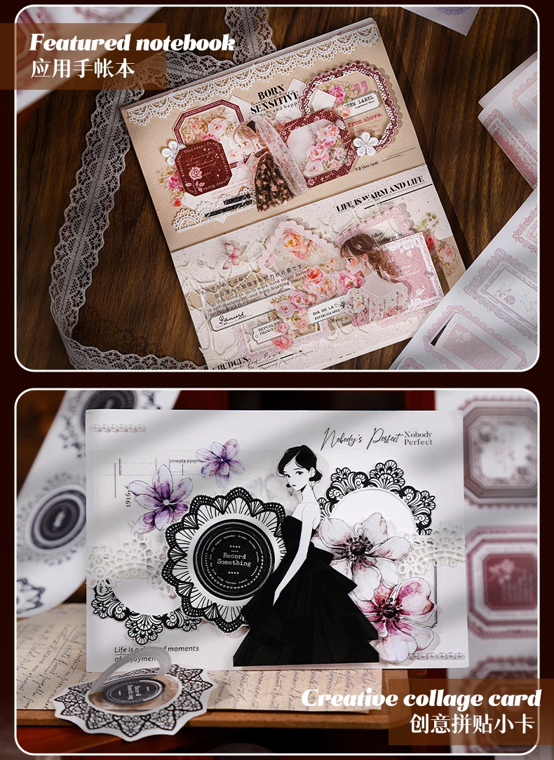 Journal GO 6,5 x 200 cm Vintage-Spitzen-PET-Klebeband, Spitzen-Aufkleber, dekoratives Tagebuch, Album, Scrapbooking-Material, Abdeckband – Detail 10