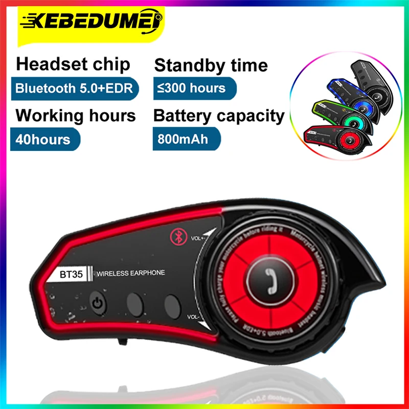 

Kebidumei Motorcycle Helmet Bluetooth Headset EDR Stereo Hands Free kit Waterproof Moto Headphones With Tri-Color Ambient Light