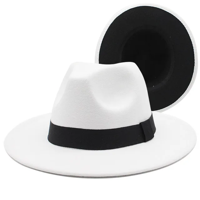 White Patchwork Wide Brim Fedora Hats 
