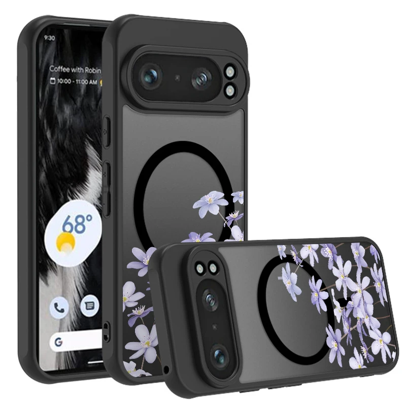 Matte Magnetic Purple Flowers Phone Case with Magsafe Wireless Charging Compatibility