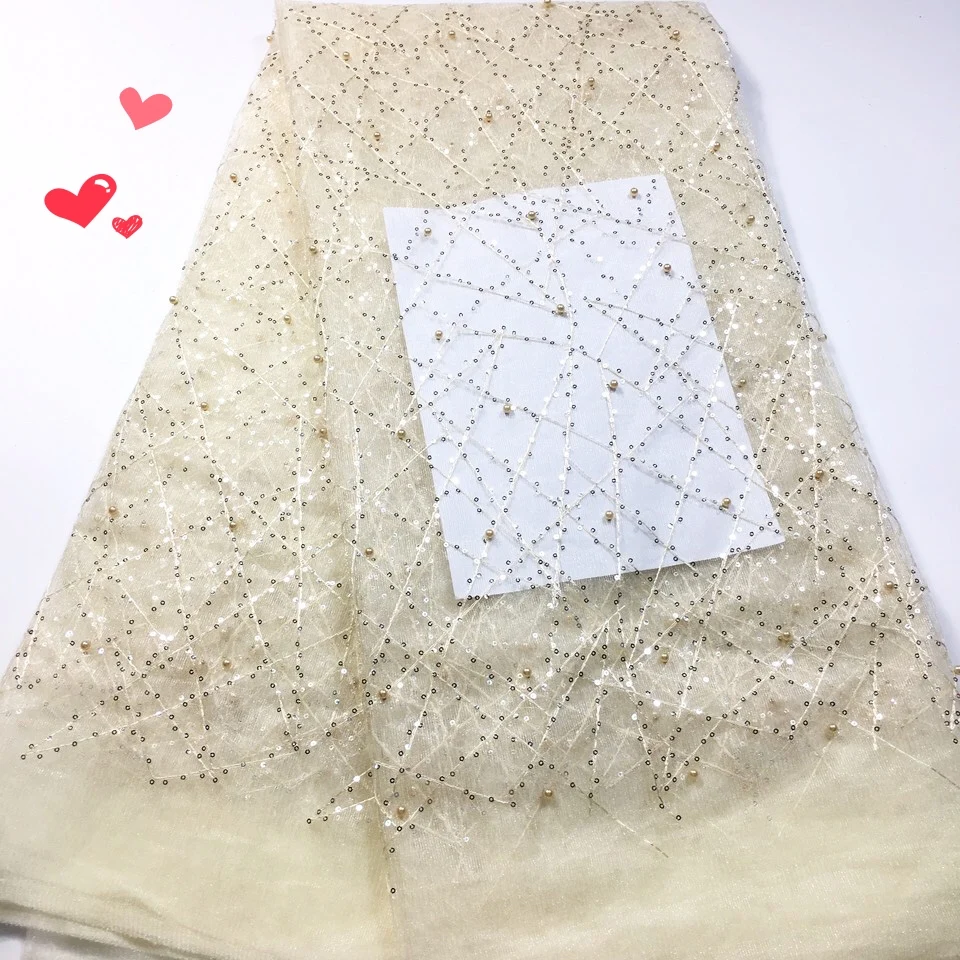 

2023 High Quality French Tulle Beaded African Lace Fabric Sequins Embroidered Nigerian Lace Fabrics For Wowen Dress M32271
