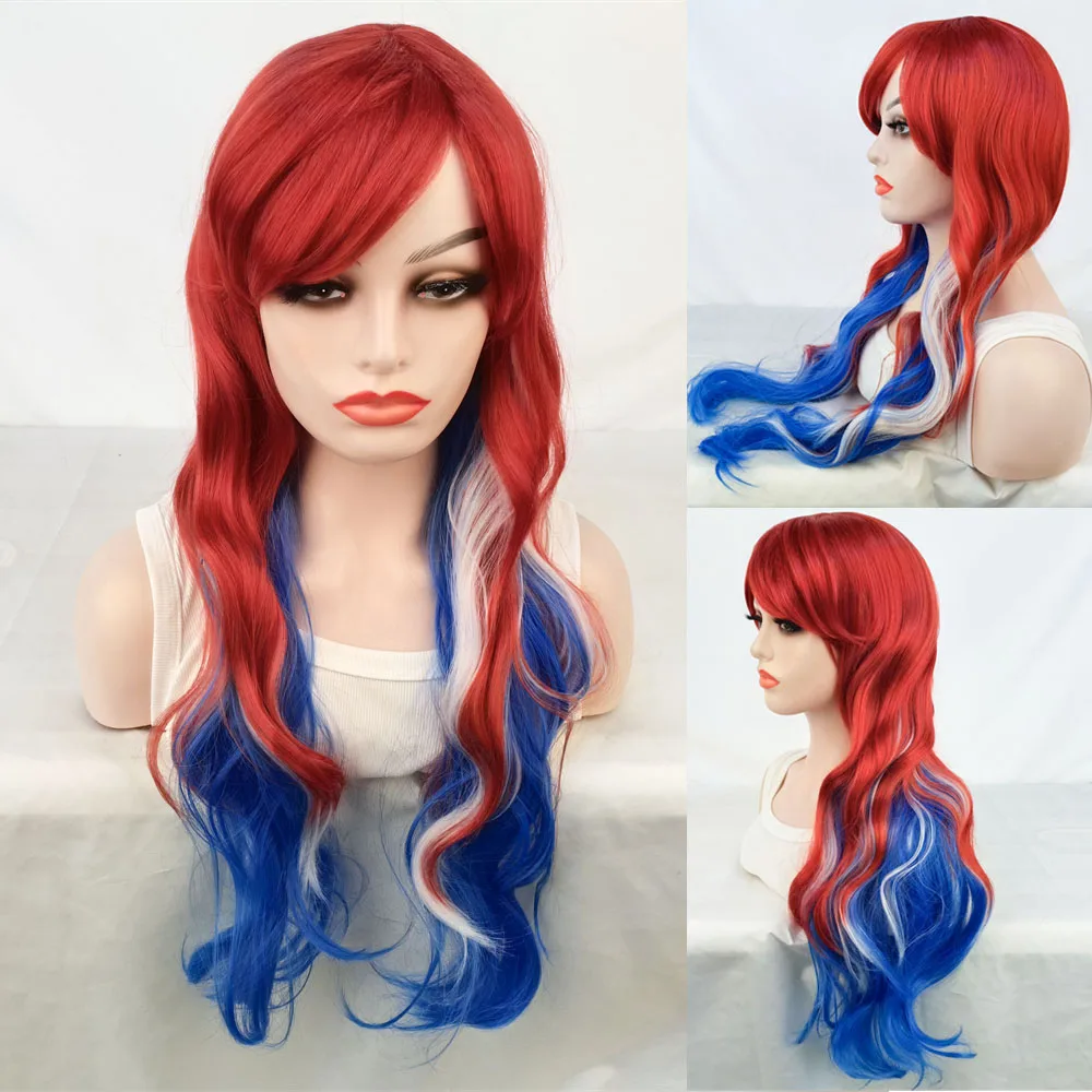 

WoodFestival Wavy Wigs For Women Synthetic Hair Woman Cosplay Wig With Bangs Long Color Lolita Purple Red Green Pastel Peluca