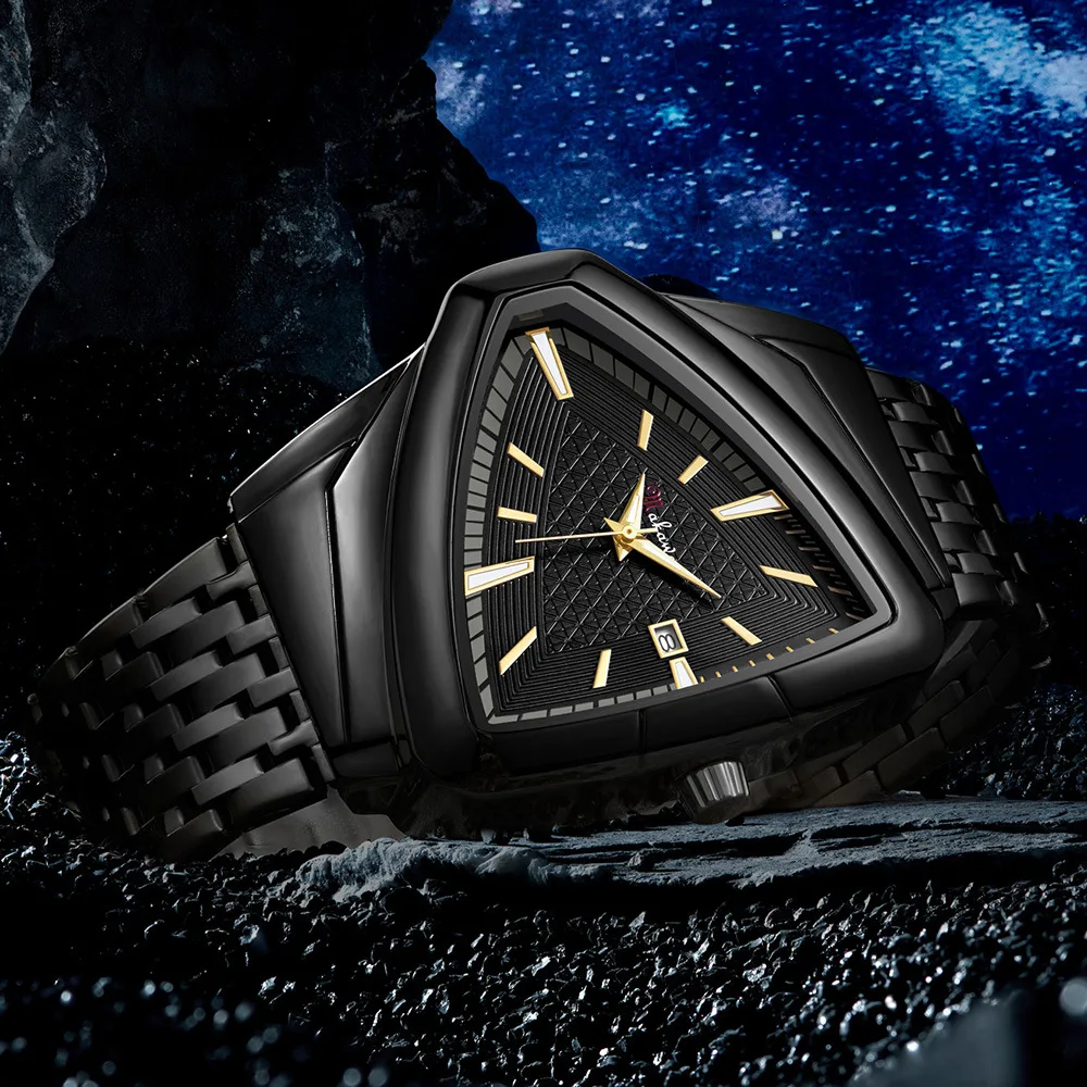 Reloj triangular de cuarzo para hombre cronografo con esfera grande correa de acero informal con personalidad calendario venta al por mayor