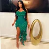 Robe d'anniversaire élégante à volants et franges pour femmes, tenue de soirée longue de célébrité, irrégulière, sans bretelles, sans manches, 2024
