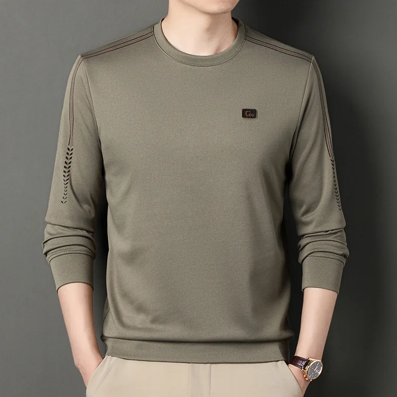 

Spring and Autumn Men's Pullover Round Neck Stripe Contrast Letter Print Long Sleeve T-shirt Hoodies Bottom Fashion Casual Tops