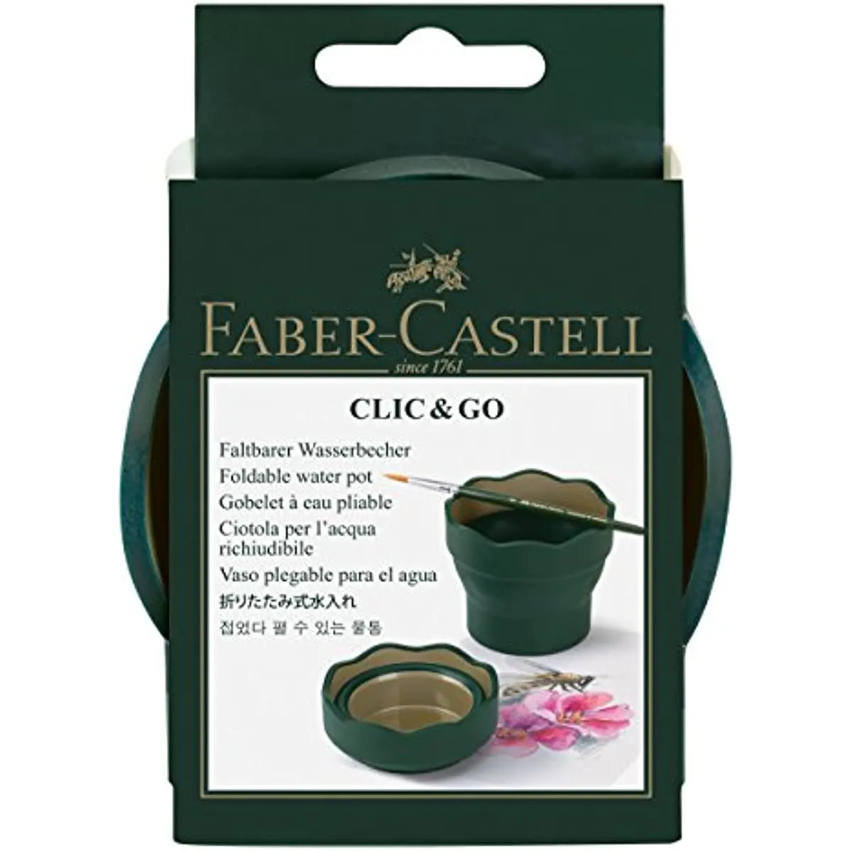 Faber-Castell Clic & Go Artist Water Cup - Dark Green Paint Brush Washer Folding Washing Bucket Retractable Brush Bucket