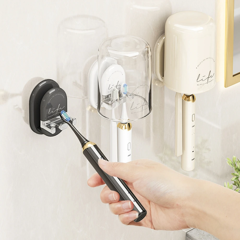 Toothbrush Stand Rack Organizer Electric Toothbrush Wall-Mounted Holder Space Saving Bathroom Accessories Grey Khaki Clear White