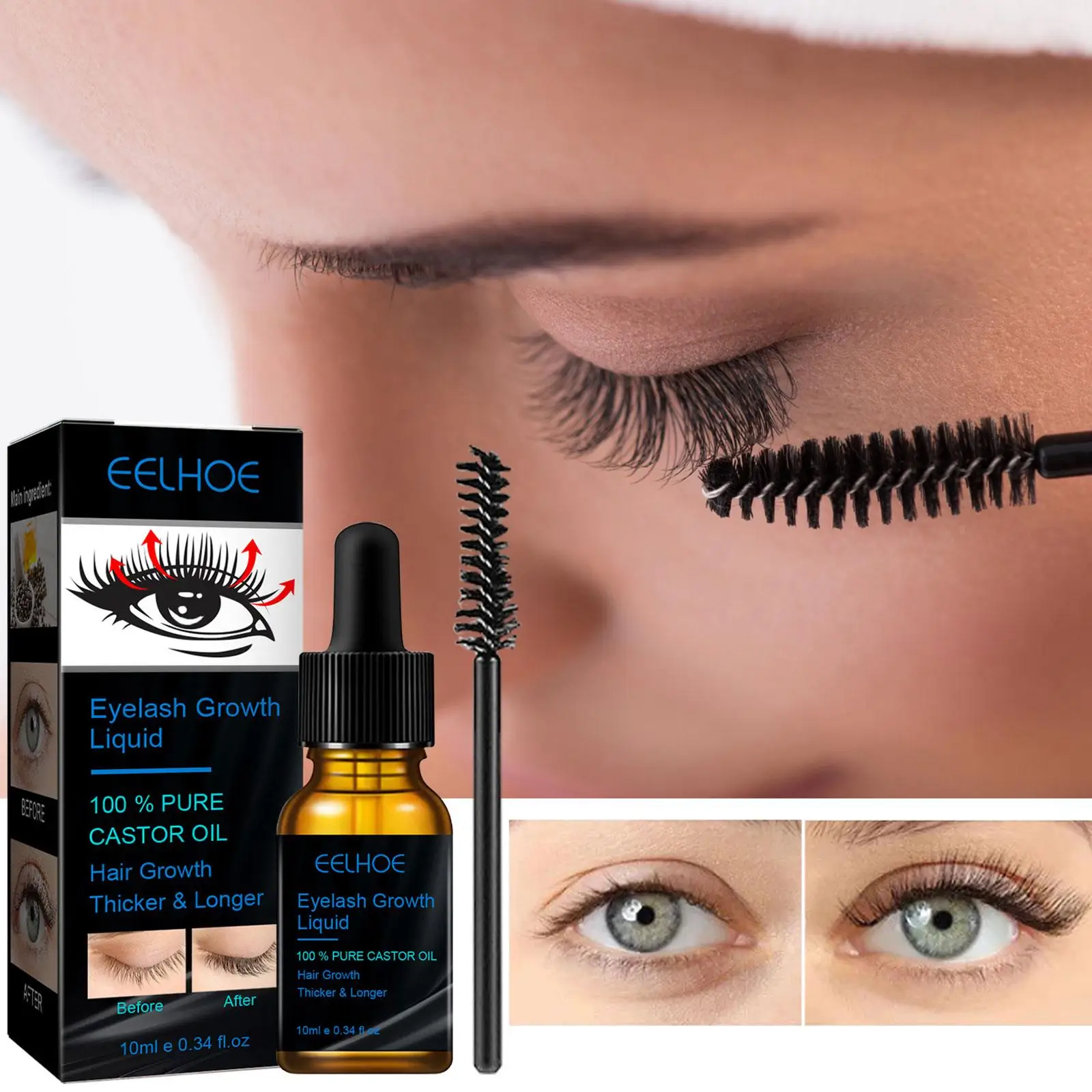 Natural Castor Oil Eyelashes Growth Essential Oil Thick Longer Nourishing Enhancer Lash Eyebrow Liquid Castor Serum
