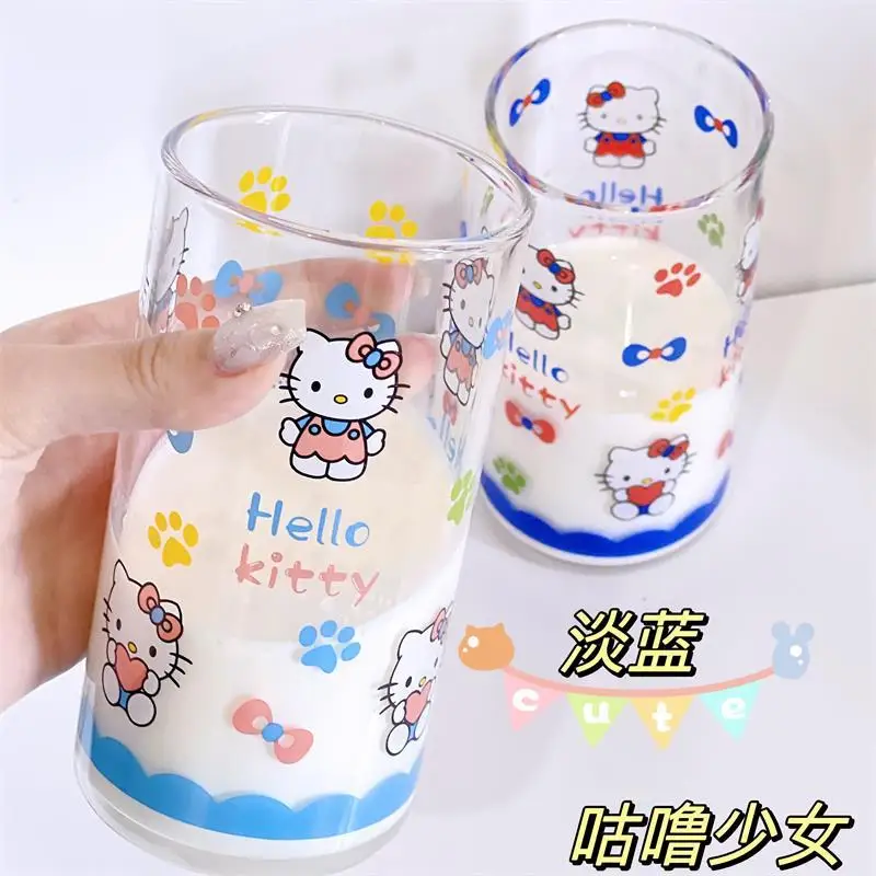 Hello Kitty Milk Cup Sanrio Daily Water Cup Household Drinking Cups Juice Breakfast Milk Cups 420ml glass cup