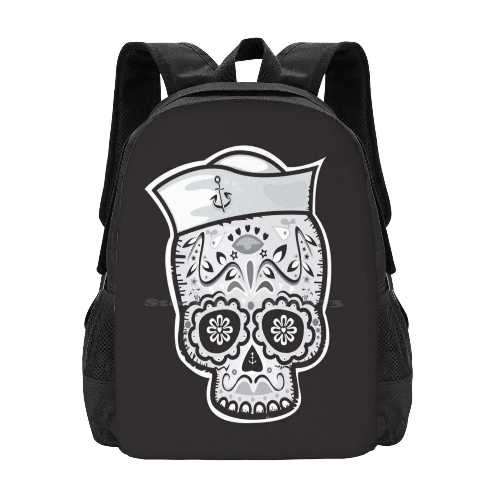 

Школьные ранцы с черепом «сахарный», дорожный рюкзак для ноутбука, с принтом морского моряка, тату, черепа «сахарный», черные и