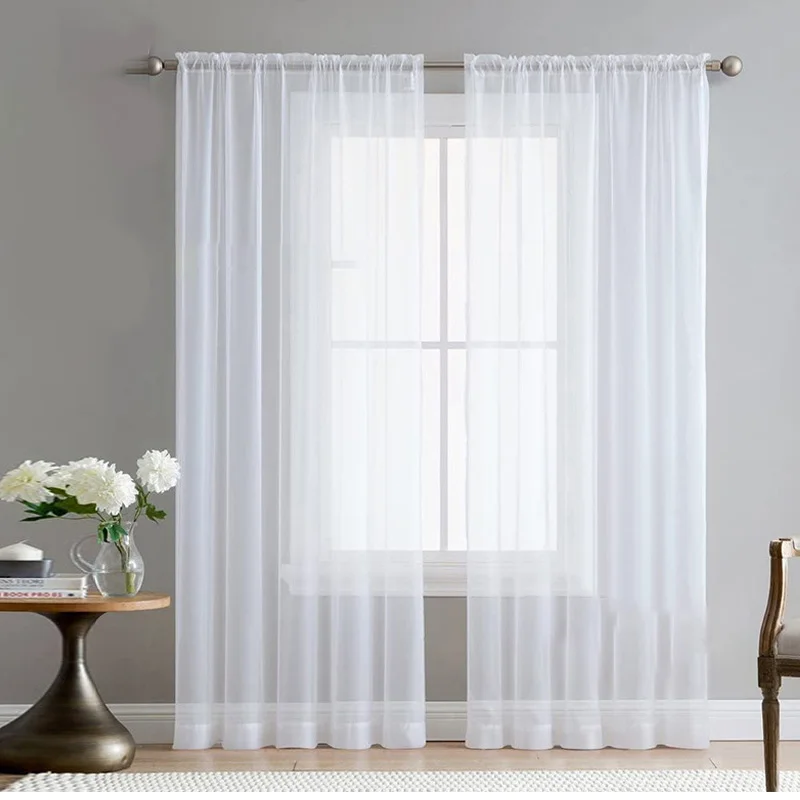 

2pcs White Tulle Curtains For Living Room Decoration Modern Chiffon Solid Sheer Voile Kitchen Curtain Home Decor Drape Wholesale