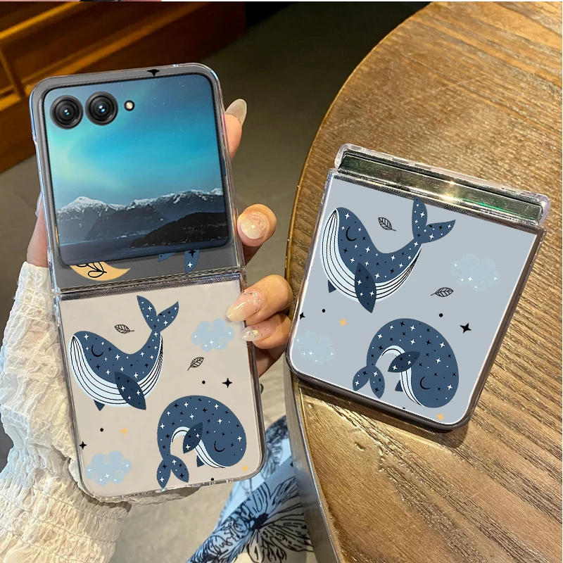 Ocean Shark Whale Pattern Clear Shockproof Hard Folding Phone Case