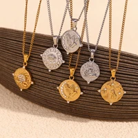 E.B.belle Side Chain Circular Tarot Card Bird Necklace 316L Stainless Steel Decoration 18K Gold Plated Jewelry