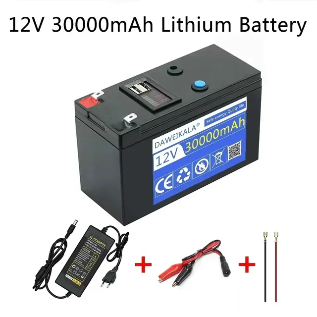 26 12V batterie au lithium 30Ah 18650 batterie Rechargeable pour énergie solaire véhicule électrique LED lumières batterie 12.6v chargeur 1
