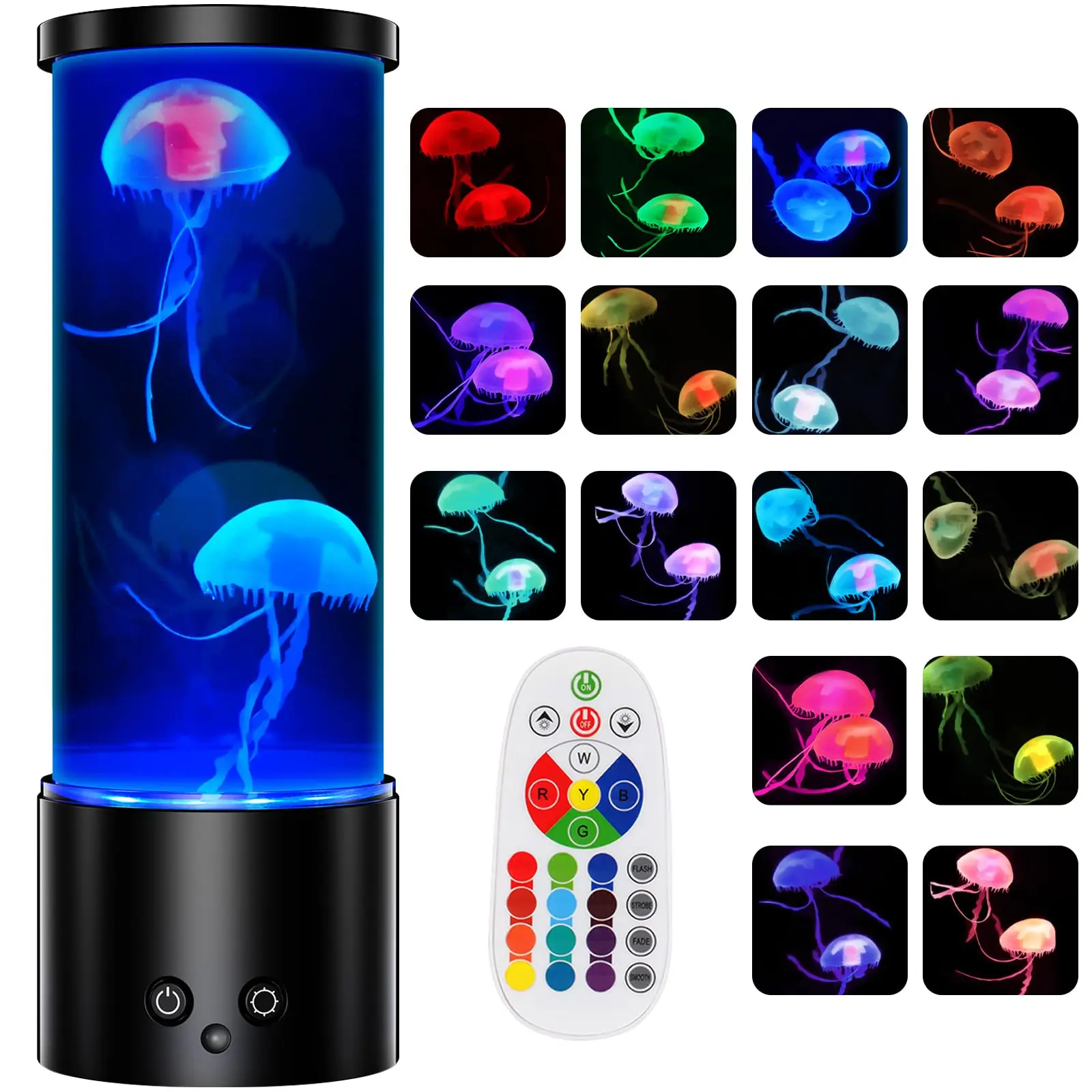 מנורת לבה USB Jellyfish LED לאקווריום אוקיינוס נורות לילה 16 צבעים משתנים עם שלט רחוק לילדים ומבוגרים מנורת שולחן ליד המיטה
