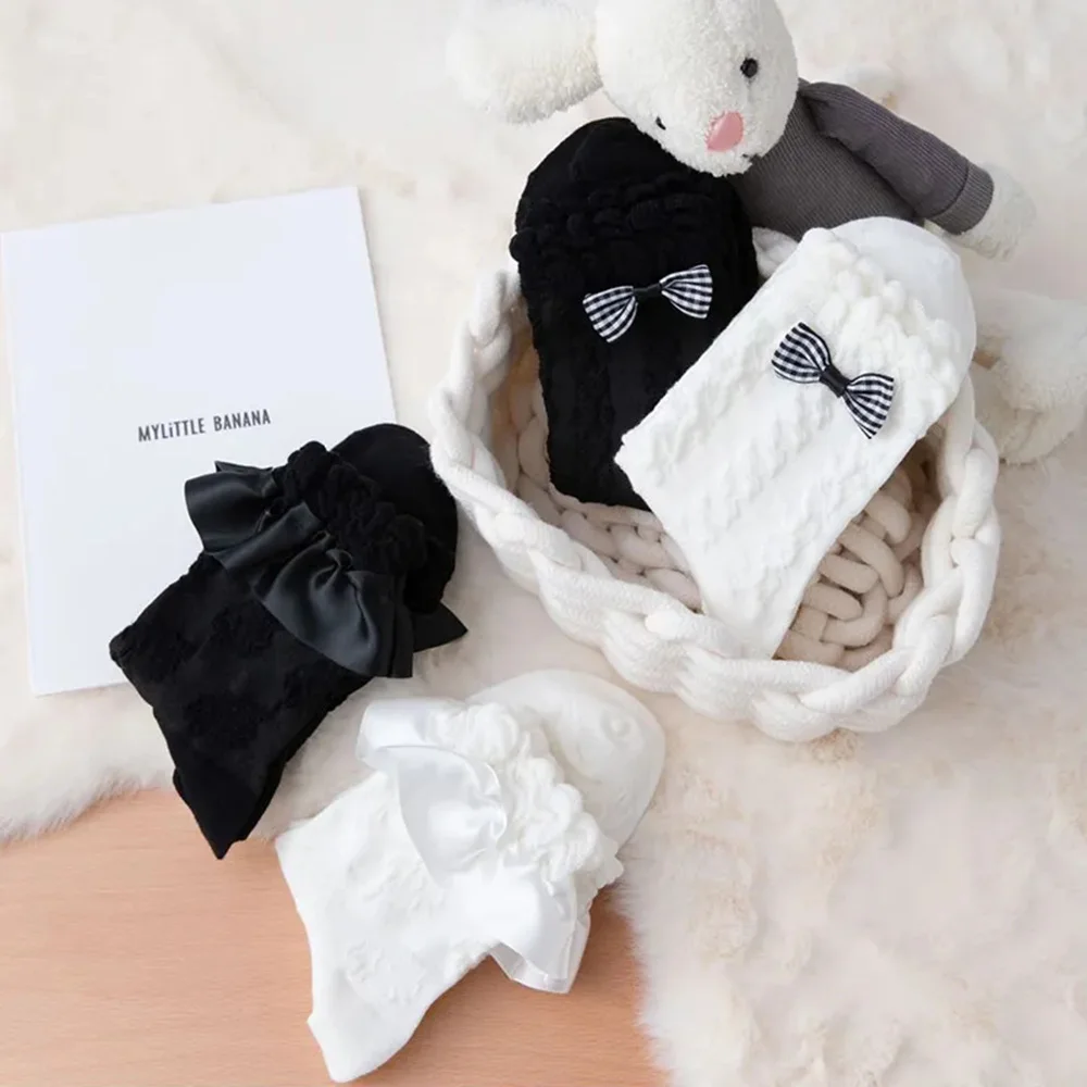 Dimeho calzini in pizzocalzino graziosi da donna con volant alla caviglia, per lolita, accessori da principessa (2 paia, bianco/nero