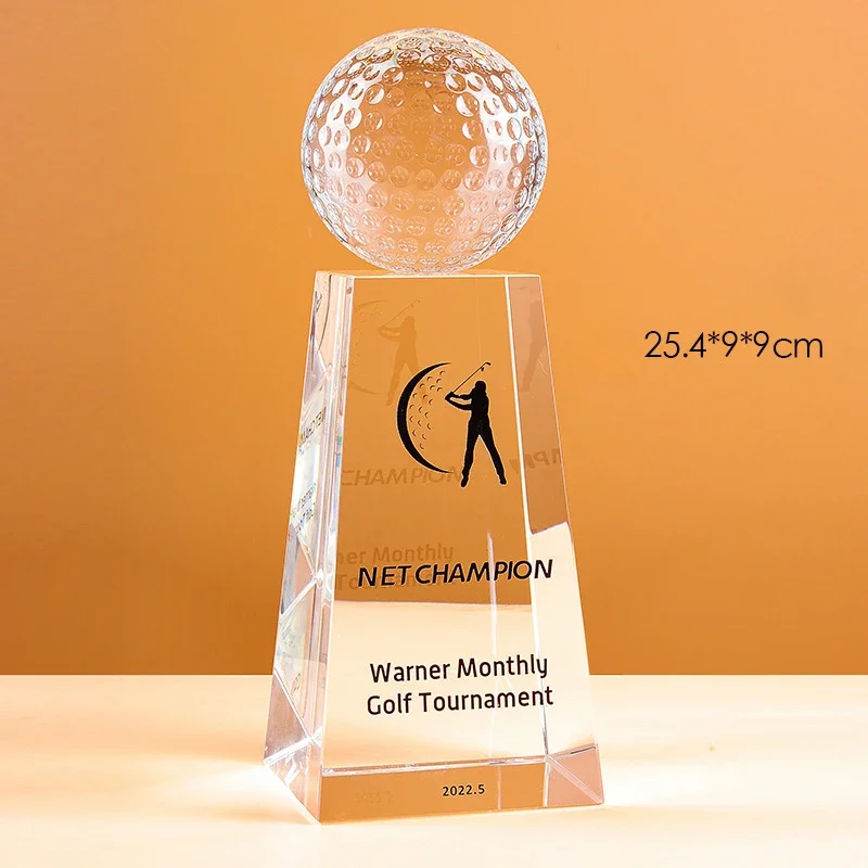 Customized Crystal Trophy for Sports Event, Enterprise Awards, Excellent Employee Team Trophies, Earth Golf Ball, Trapezoid, 1PC