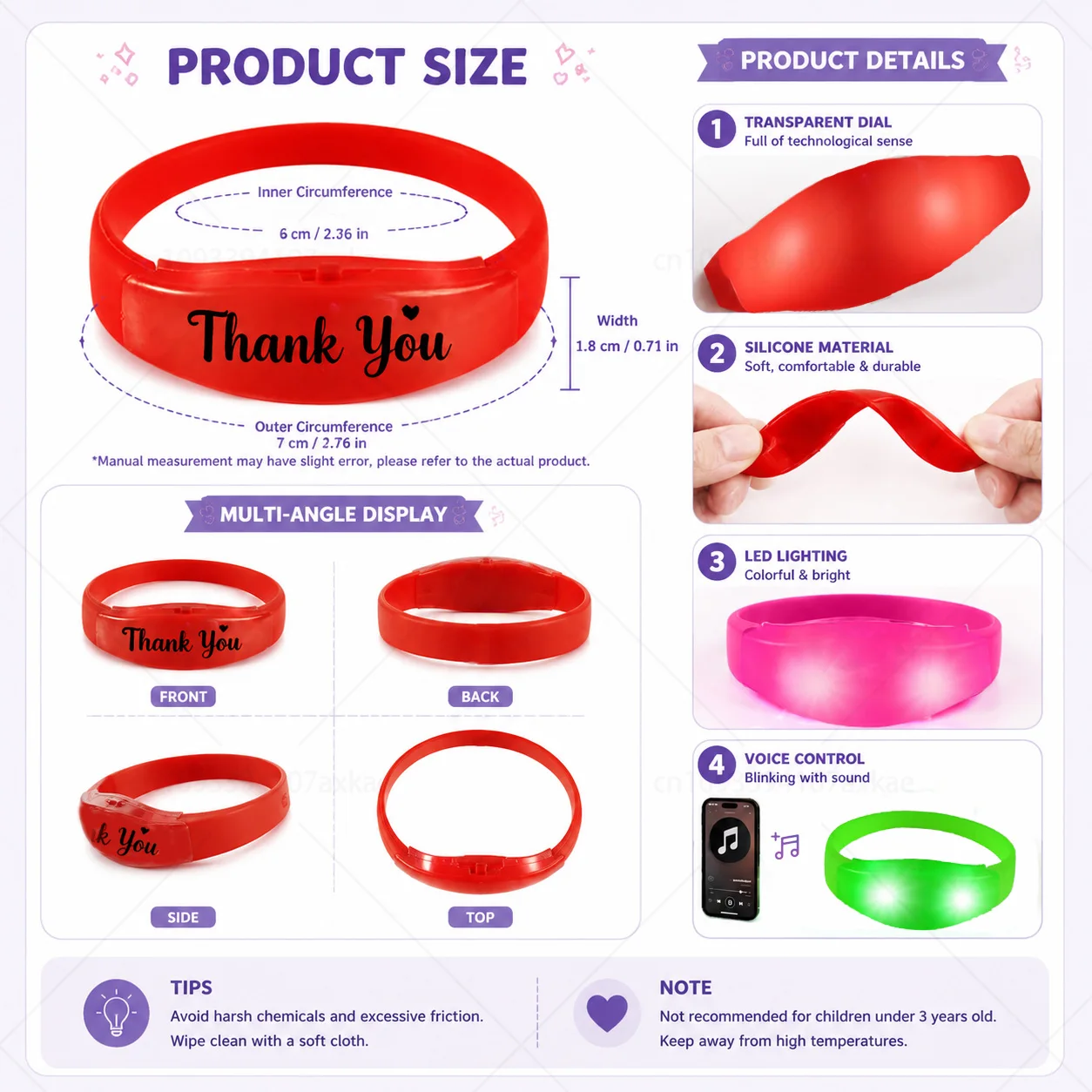 10-100개 맞춤형 LED 팔찌, 음악 및 사운드 반응 발광 팔찌, 웨딩, 생일, 콘서트, 레이브, 페스티벌, 파티용 야광 손목밴드