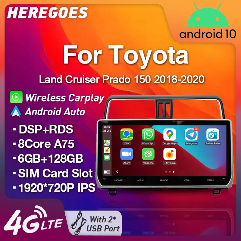 

360 камера Android 10 автомобильный DVD-плеер для Toyota Land Cruiser Prado 150 2018 2019 2020 GPS Carplay Радио стерео DSP IPS Wifi BT