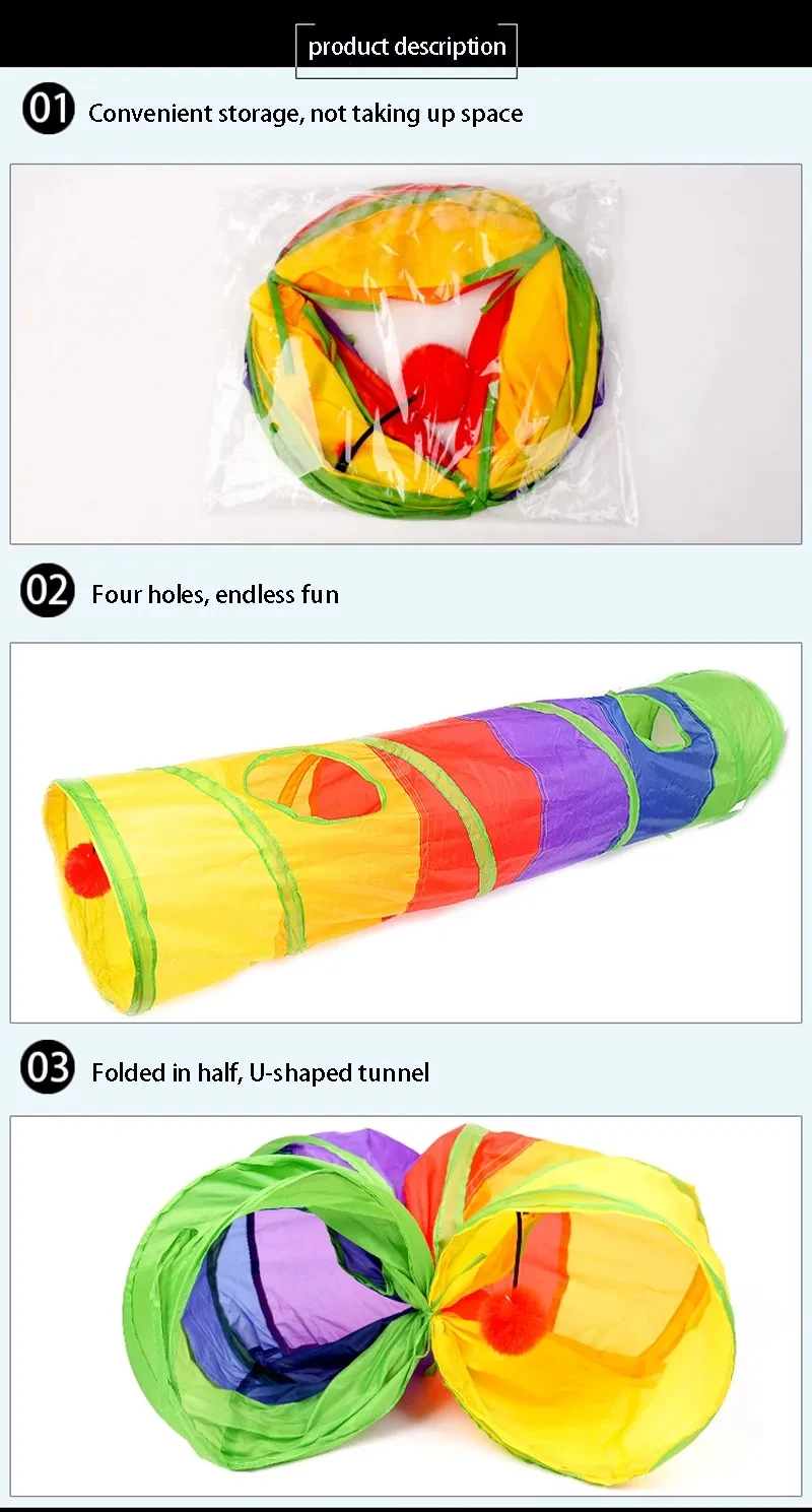 Title 3, Rainbow Cat Tunnel Pet Tube Collapsible Play To...