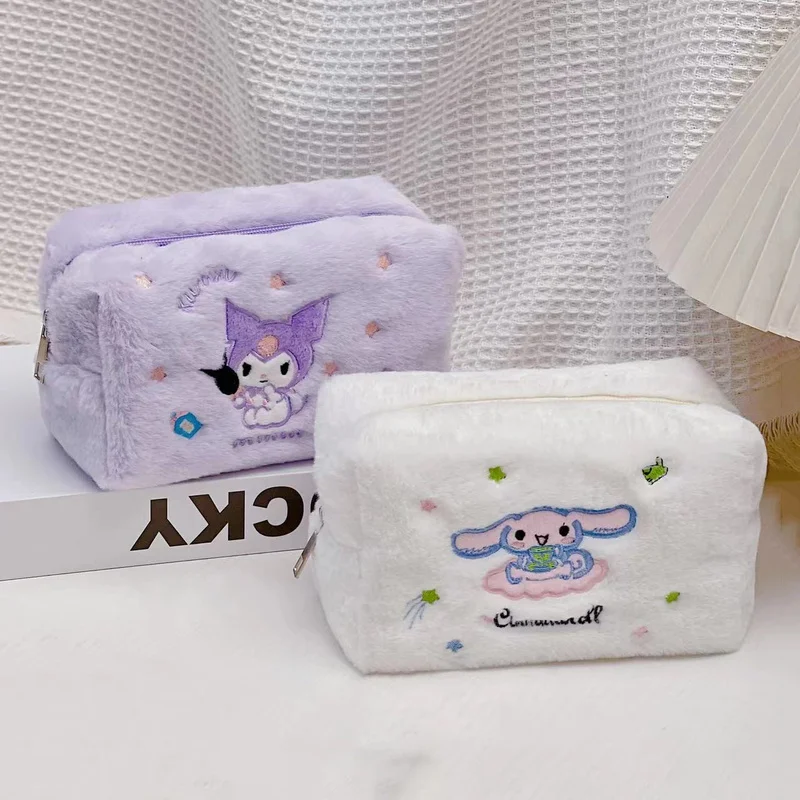 pencil cases Sanrio Plush Pencil Case Kawaii Cinnamoroll Kuromi My Melody Large Capacity Pencils Bag Pen Case School Supplies Stationery Gift