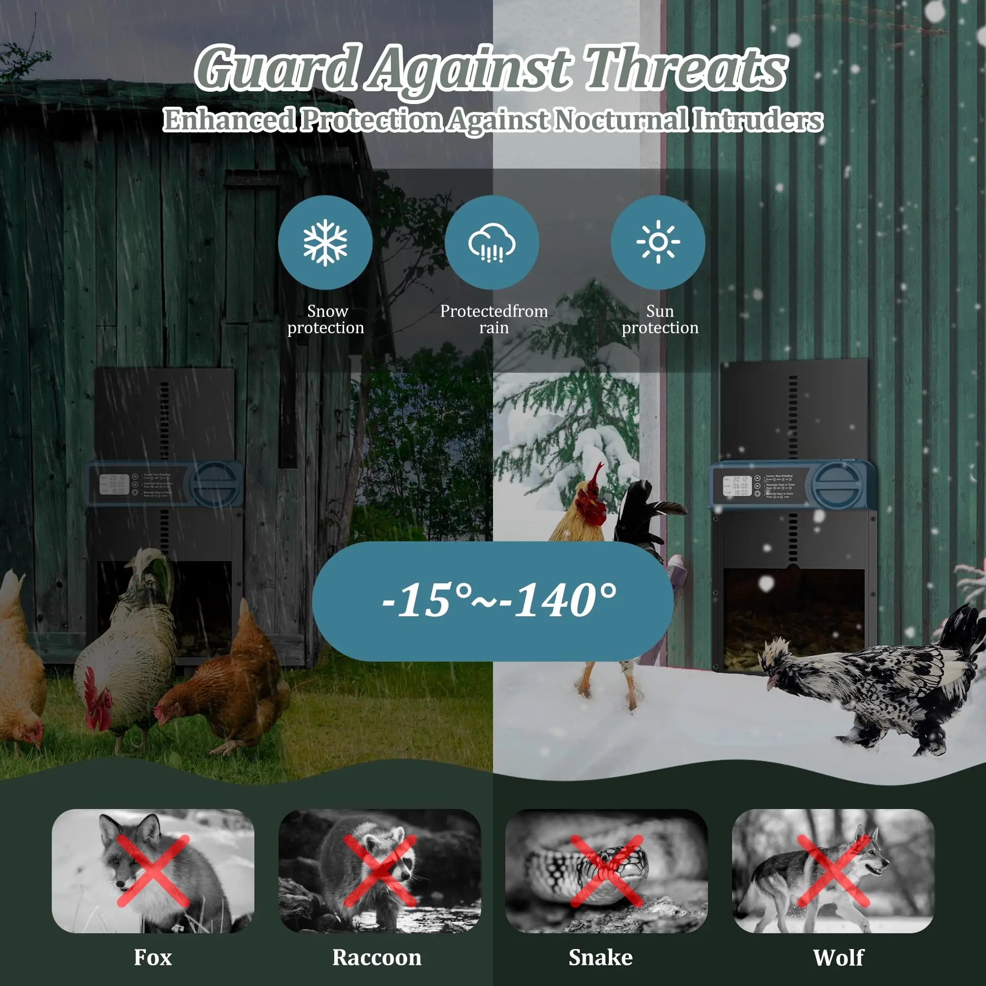 Automatic Chicken Coop Door Aluminum Chicken Door Opener Timer Controlled Open/Close Coop Anti-Pinch Function chicken coop door chicken coop door opener