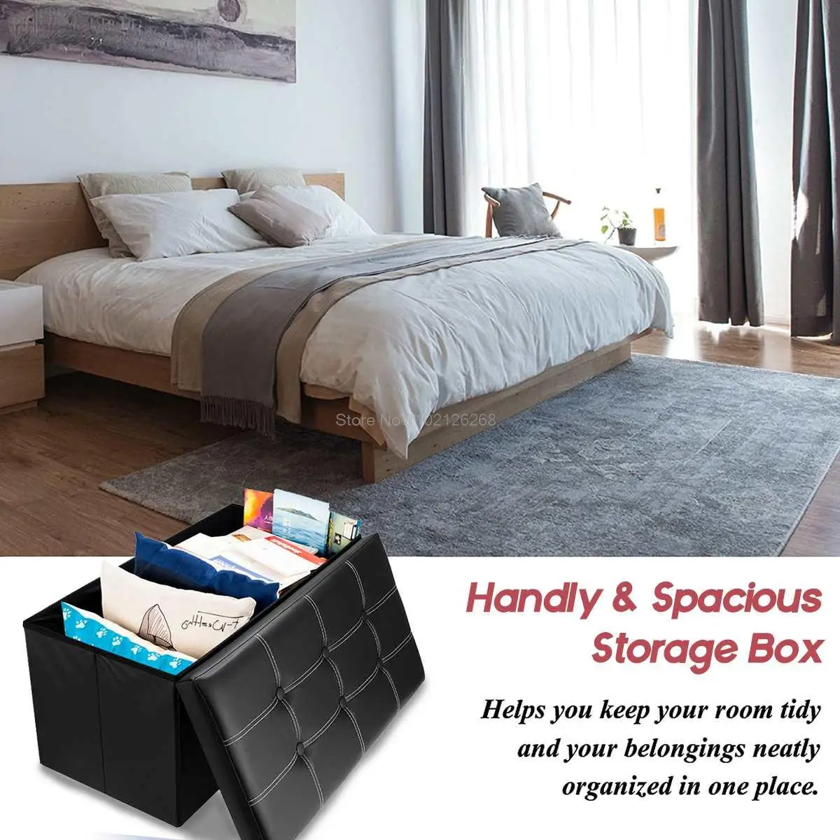 Multifunctional Foldable Ottoman Storage Foot Stool Waterproof Leather Footstool Storage Box Large Sofa Chair Bench Seat Pouf