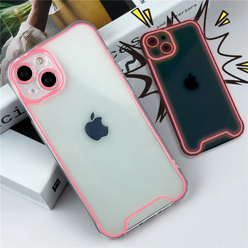 thumbnail image 1 of Funda de teléfono de silicona suave transparente luminosa con luz nocturna para iPhone 14 11 12 13 14 Pro Max 15 16 Pro X XR XS Fundas traseras a prueba de golpes, 1 of 5